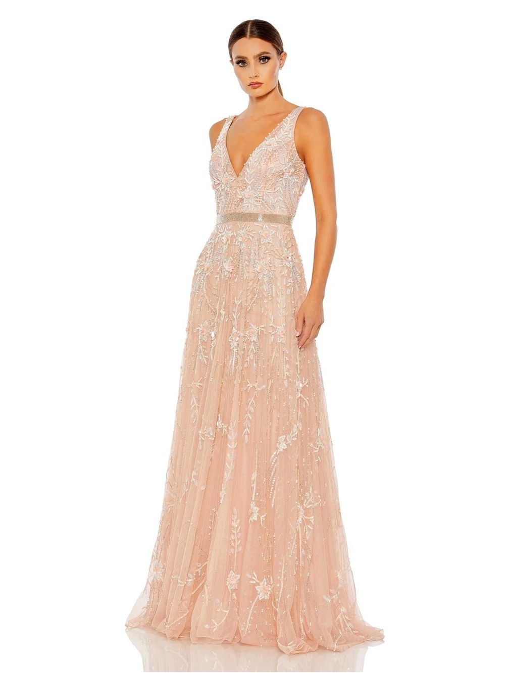 Mac Duggal A5215 Pink Sleeveless V-Neck Embellished Tulle Gown Size 12 NWT